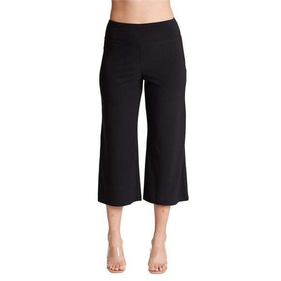 Compli-K Women's Wide Cropped Black Pants Size S Pull On Stretchy NWT - Picture 1 of 2